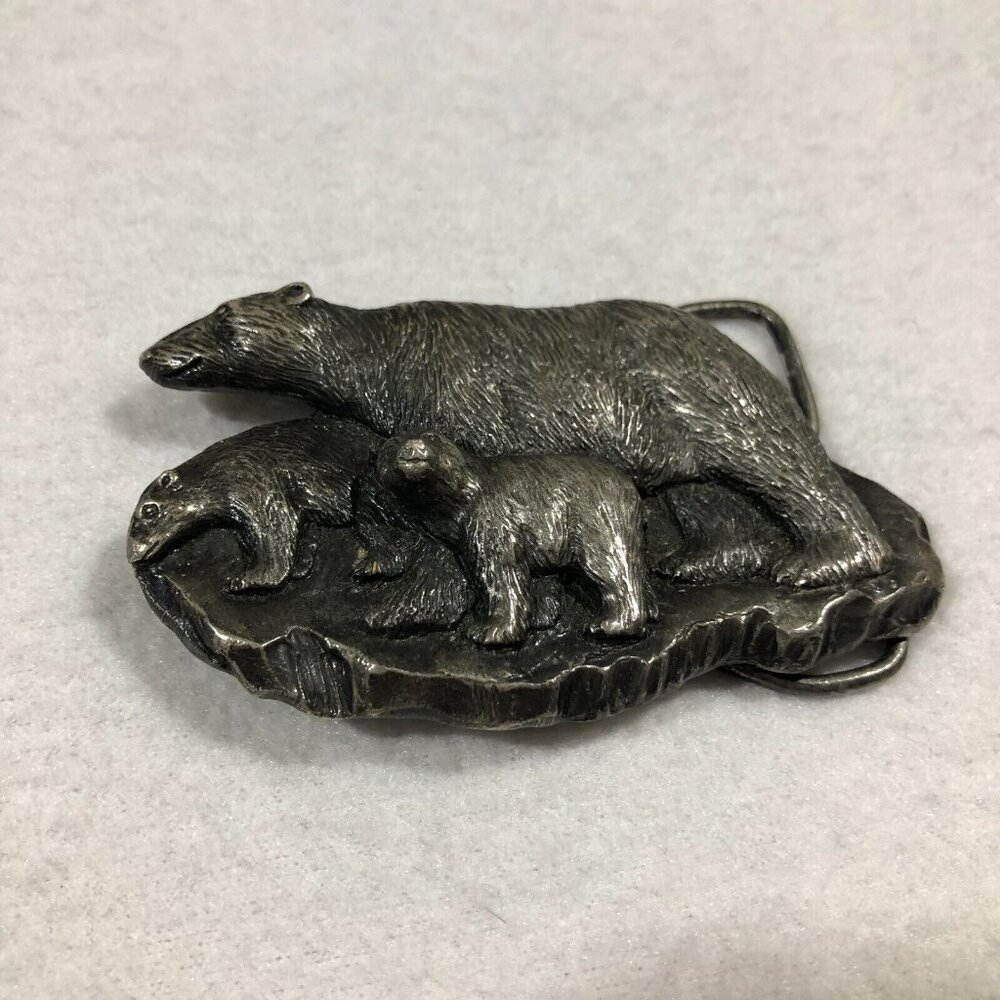 Vintage 1978 Bergamot Brass Works Polar Bears Belt Buckle USA 70's Unisex - Picture 2 of 9